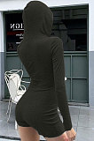 Womenswear Sexy Tight Yoga Long Sleeve Hooded Shorts Jumpsuits AMM8303