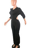 Sexy Falbala Halterneck Pure Color Long Sleeve Round Neck Jumpsuits N9264