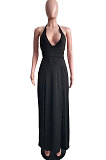Sexy Pure Color Cultivate One's Morality Gallus Hollow Out Dew Waist Long Dress SN3649