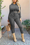 Casual Polyester Long Sleeve Knotted Strap Pit Strip Hoodie Long Pants Sets WJ5118