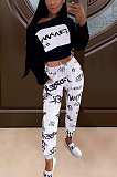 Casual Letter Long Sleeve Round Neck Crop Top Long Pants Sets SXS6022