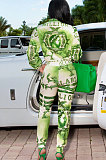 Green Printing Zipper Fashion Casual Sport Pants Two-Piece LBA1101