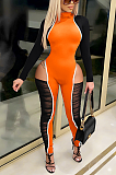 Sexy Polyester Long Sleeve Round Neck Spliced Unitard Jumpsuit ZS0366