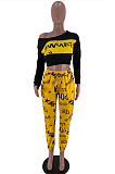 Casual Letter Long Sleeve Round Neck Crop Top Long Pants Sets SXS6022