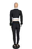 Casual Sporty Polyester Zipper Long Sleeve Spliced Long Pants Sets E8547