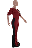 Casual Polyester Short Sleeve Spliced Bell Bottoms Jumpsuit SXS6015