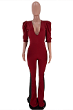 Casual Polyester Short Sleeve Spliced Bell Bottoms Jumpsuit SXS6015