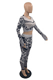 Casual Sporty Tie Dye Long Sleeve Round Neck Capris Pants Sets TD5080