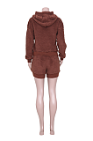 Casual Simplee Tweed Long Sleeve Spliced Hoodie Shorts Sets JZH8018