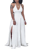 Sexy Pure Color Cultivate One's Morality Gallus Hollow Out Dew Waist Long Dress SN3649