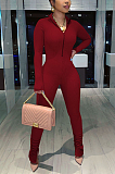 Casual Polyester Long Sleeve Zipper Bodycon Jumpsuit E8548