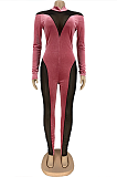 Sexy Mesh Spandex Long Sleeve Spliced Bodycon Jumpsuit DN8555