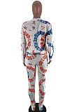 Casual Sporty Pop Art Print Long Sleeve Round Neck Tee Top Long Pants Sets SXS6021