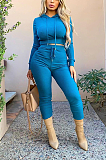 Casual Polyester Long Sleeve Knotted Strap Pit Strip Hoodie Long Pants Sets WJ5118