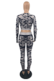 Casual Sporty Tie Dye Long Sleeve Round Neck Capris Pants Sets TD5080