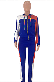 Casual Sporty Long Sleeve Spliced Hoodie Long Pants Sets ZZS8312