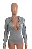 Casual Simplee Long Sleeve Deep V Neck Hoodie ZZS8320
