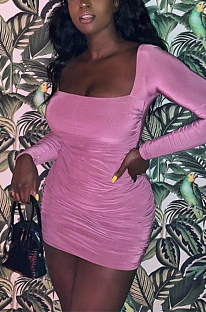 Night Out Sexy Long Sleeve Square Neck Ruffle Midi Dress ZZS8364