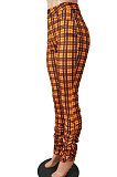 Orange Plaid Bottom Ruffled Mid-rise Pants CM731