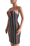 Sexy Striped Sleeveless Strappy Self Belted Mini Dress ZZS8326
