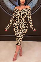 Sexy Leopard Long Sleeve Deep V Neck Long Dress A Line Dress YFS3625