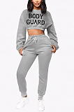 Casual Polyester Letter Long Sleeve Round Neck Crop Top Long Pants Sets SXS6001