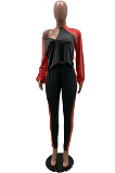 Casual Sporty Long Sleeve Round Neck Spliced Long Pants Sets SXS6003