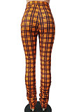 Orange Plaid Bottom Ruffled Mid-rise Pants CM731
