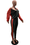 Casual Sporty Long Sleeve Round Neck Spliced Long Pants Sets SXS6003