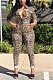 Sexy Leopard Long Sleeve Lapel Neck Casual Jumpsuit ZZS8329