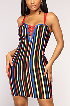 Sexy Striped Sleeveless Strappy Self Belted Mini Dress ZZS8326