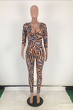 Night Out Sexy Leopard Long Sleeve Deep V Neck Bodycon Jumpsuit ZZS8310