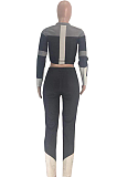 Casual Sporty Long Sleeve Round Neck Spliced Long Pants Sets ZZS8314