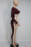 Autumn winter Long Sleeve Round Neck Spliced Color Thread Jumpsuits Q742