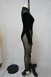 Sexy Polyester Spandex Long Sleeve Round Neck Mesh Yarn Spliced Bodycon Jumpsuit MY9788