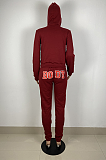 Sporty Polyester Letter Long Sleeve Spliced Hoodie Long Pants Sets LS6408