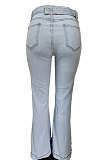 Polyester Mid Waist Belt Flare Leg Pants LD9054