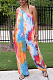 Sexy Tie Dye Sleeveless One Shoulder Wide Leg Jumpsuits ZZS8356