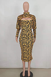Casual Leopard Long Sleeve High Neck Long Dress A Line Dress ED8336