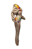 Casual Long Sleeve Waist Tie Tank Top Hoodie Long Pants Sets OEP6238