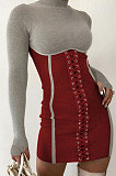Womenswear Autumn Winter Stand Collar Bind Sexy Dress Q739
