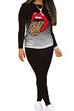 Gradient Mouth Graphic Long Sleeve Round Neck Sets LD9073