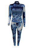 Casual Tie Dye Long Sleeve Round Neck Utility Blouse Long Pants Sets Q734