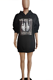 Casual Polyester Long Sleeve Lantern Sleeve Extra Thick Loose Hoodie Mini Dress LBA0901