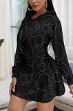 Casual Pop Art Print Long Sleeve Round Neck Midi Dress MMS8030