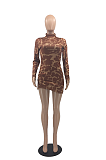 Casual Sexy Leopard Long Sleeve High Neck Mini Dress NYY6047