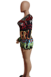 Night Out Sexy Polyester Letter Long Sleeve Round Neck Mini Dress LBA0975