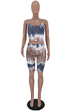 Sexy Tie Dye Sleeveless Strappy Scoop Neck Shorts Sets ZZS8342