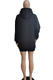 Casual Polyester Long Sleeve Lantern Sleeve Extra Thick Loose Hoodie Mini Dress LBA0901