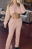 Sexy Polyester Long Sleeve Slant Pocket Crop Top Hoodie Long Pants LBA0902